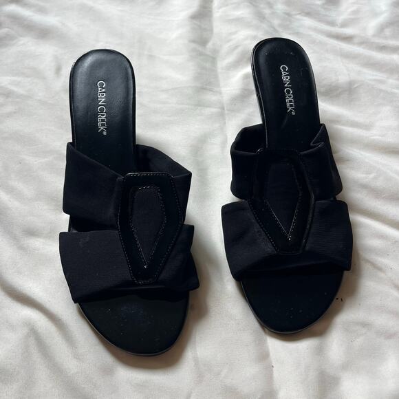 Black Open Toe Kitten Heel Wedge Sandals Sz 9 Y2K - Picture 2 of 5